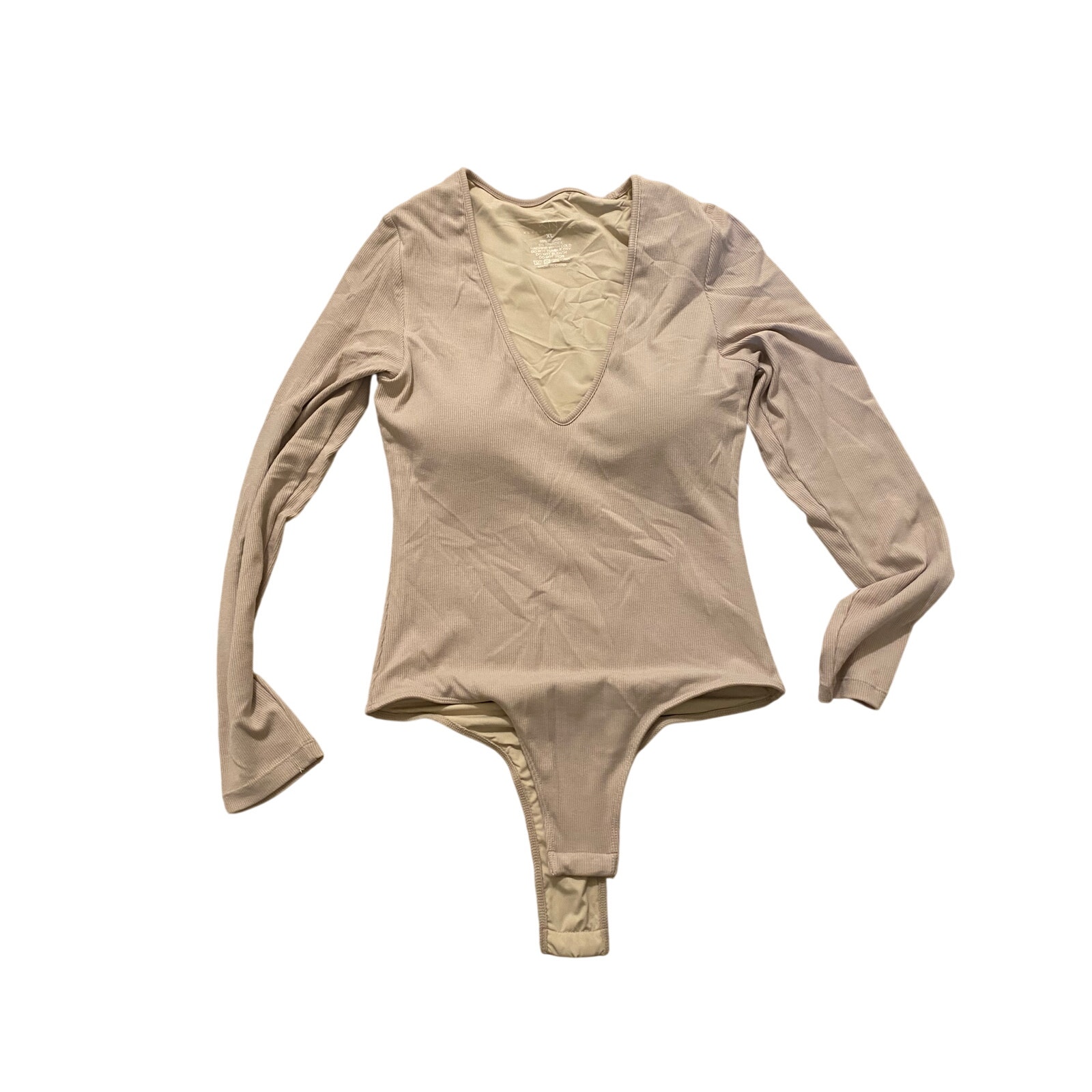 Klassy Network Women's Deep V Long Sleeve Bramisuit, Xl, Beige Nude